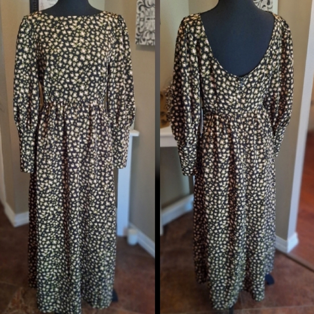 Who What Wear Leopard Maxi Cottagecore Scoop Back Dress Small - Picture 2 of 16